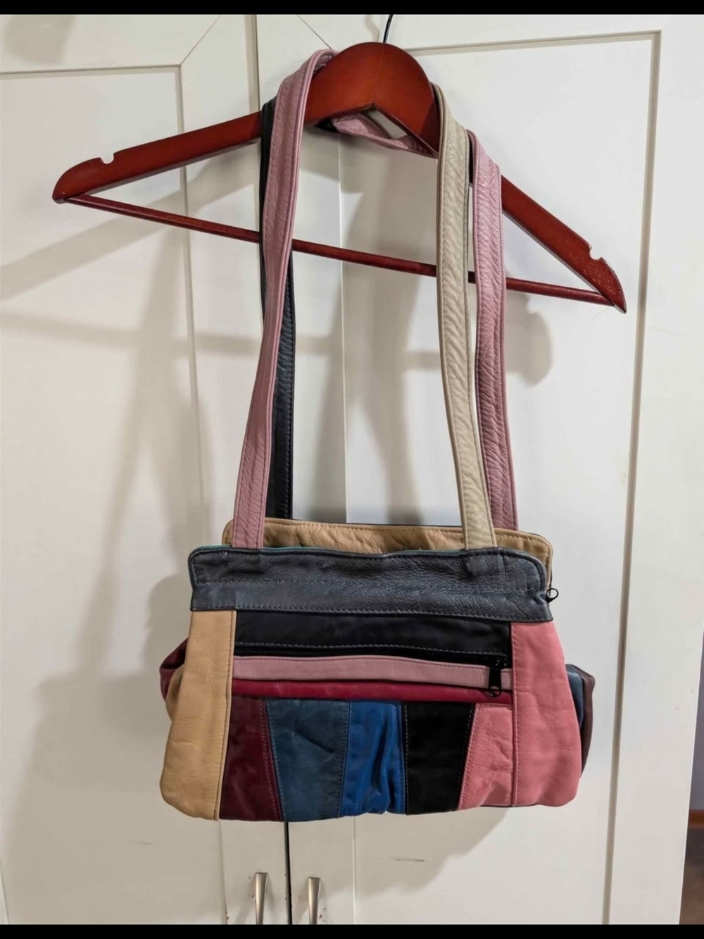 Vintage Multi-Color Patchwork Leather Shoulder Bag